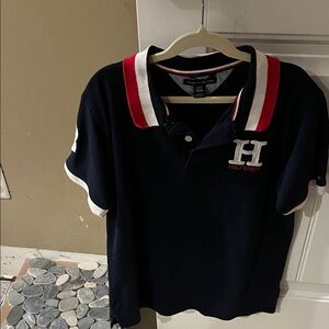 Tommy Hilfiger Navy Polo with Red & White Collar Trim